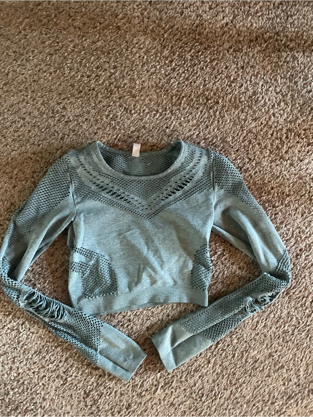 Alo Yoga Light Teal Open-Knit Long-Sleeve Women's Sweater